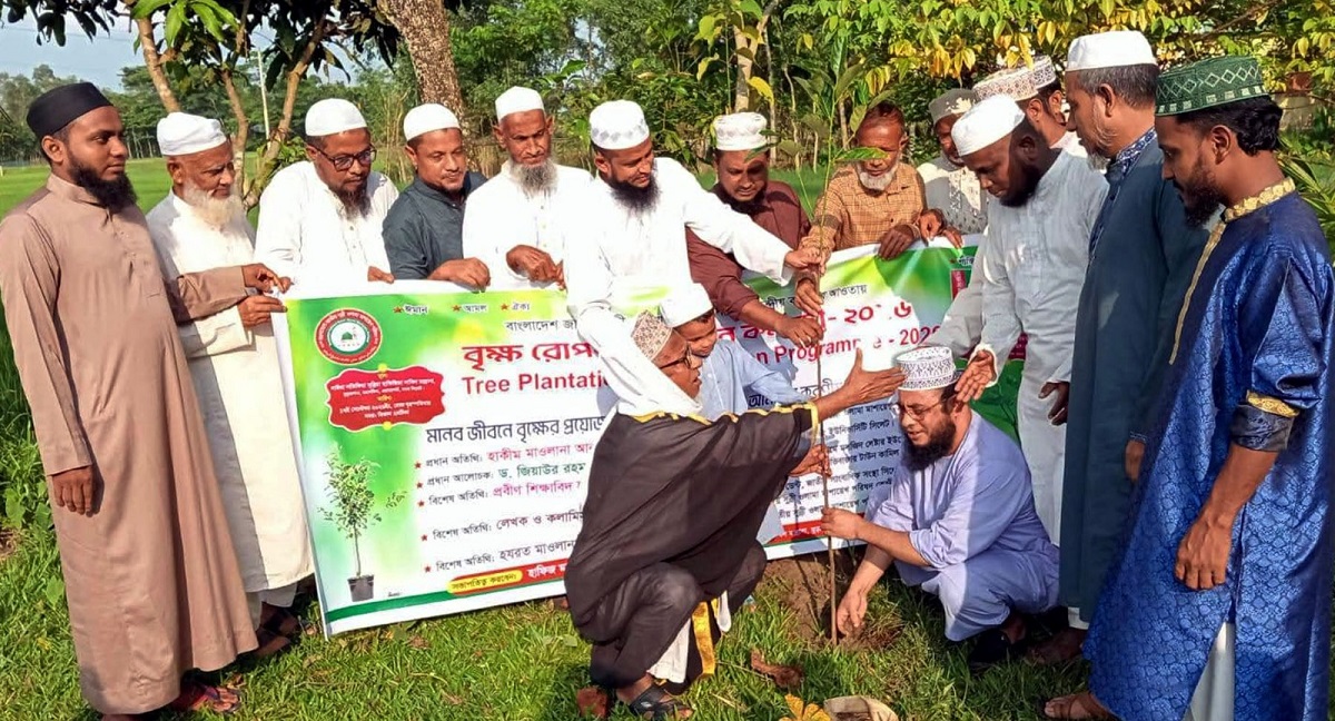 সিলেটে সুন্নী ওলামা মাশায়েখ পরিষদের বৃক্ষরোপণ ও চারা বিতরণ